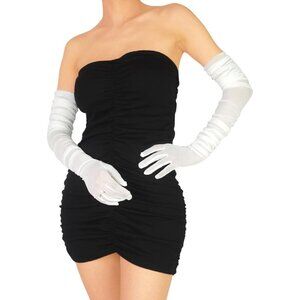 Women's Lvory Sexy Tulle Sheer Mesh Long Satin Gloves Opera Party Prom Costume